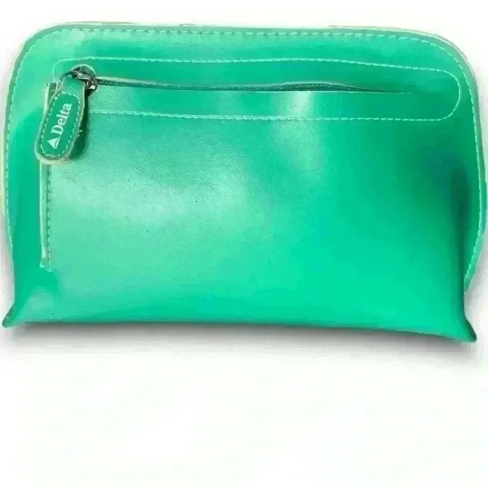Vintage Delta Airlines Travel Amenity Green Bag Cosmetic Make Up Toiletry Pouch